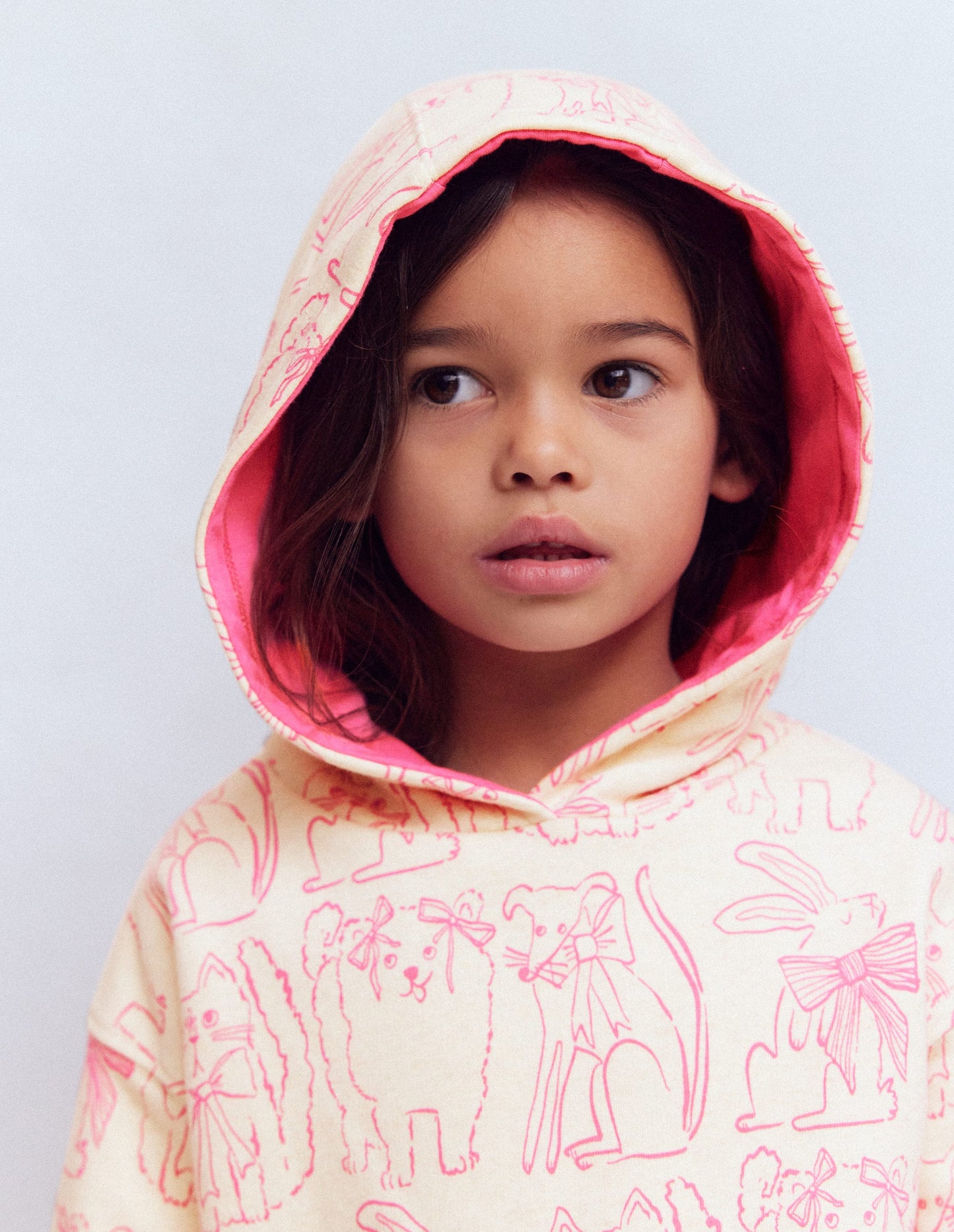 Bedruckter Kapuzenpullover-Haferbeige Haustiere