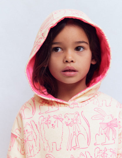 Bedruckter Kapuzenpullover-Haferbeige Haustiere-2