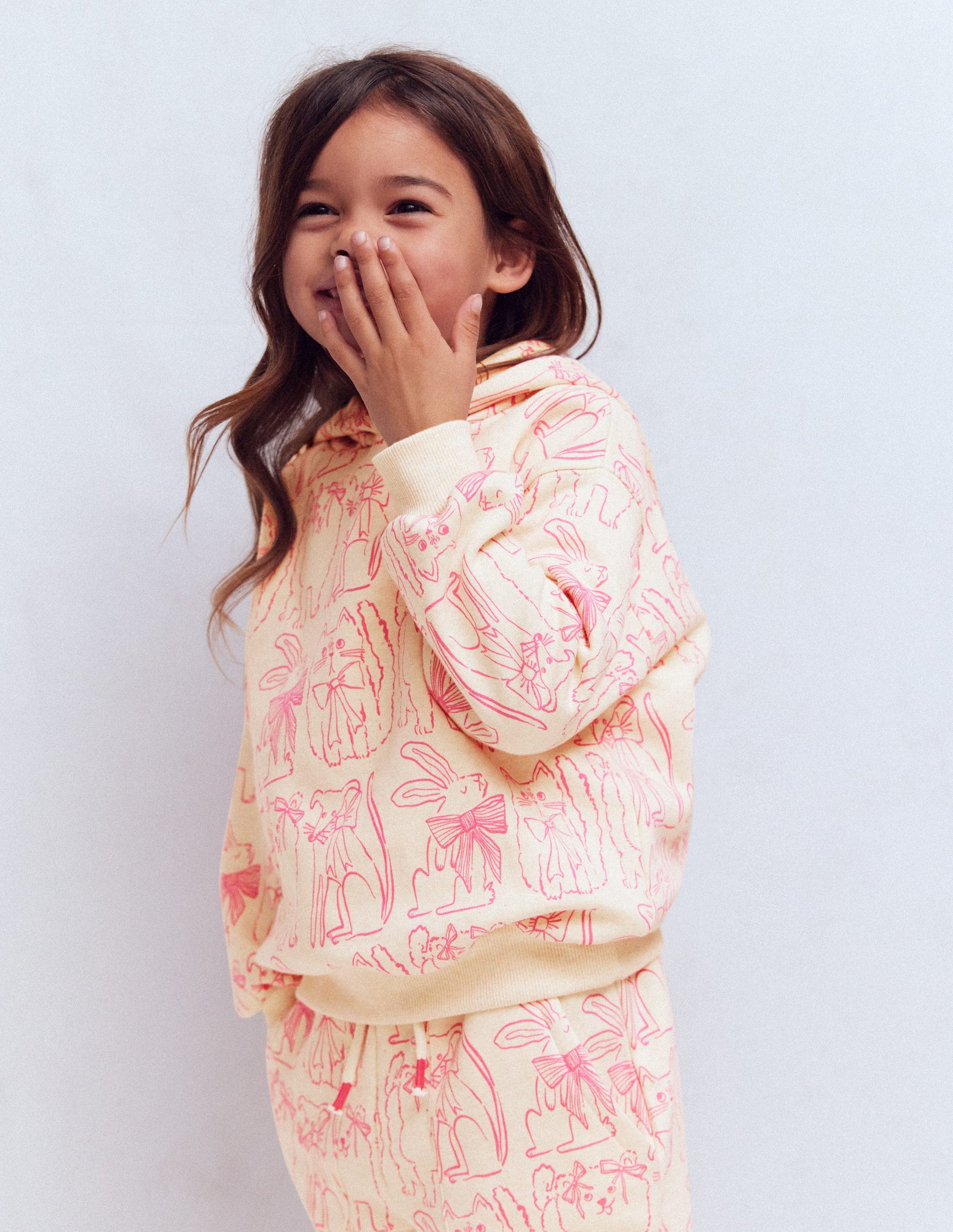 Bedruckter Kapuzenpullover-Haferbeige Haustiere-4