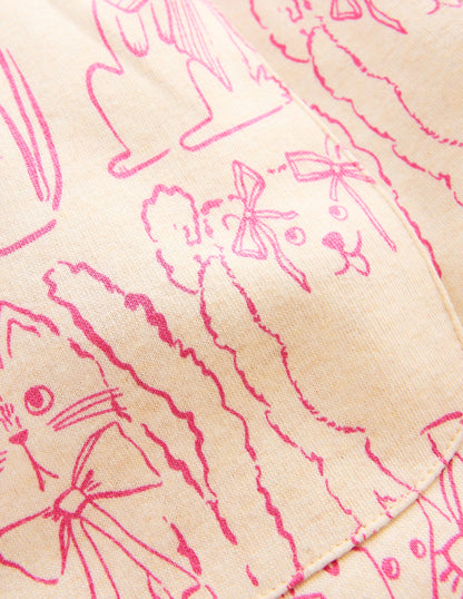 Bedruckte Jogginghose mit weitem Bein-Haferbeige Katzen-6