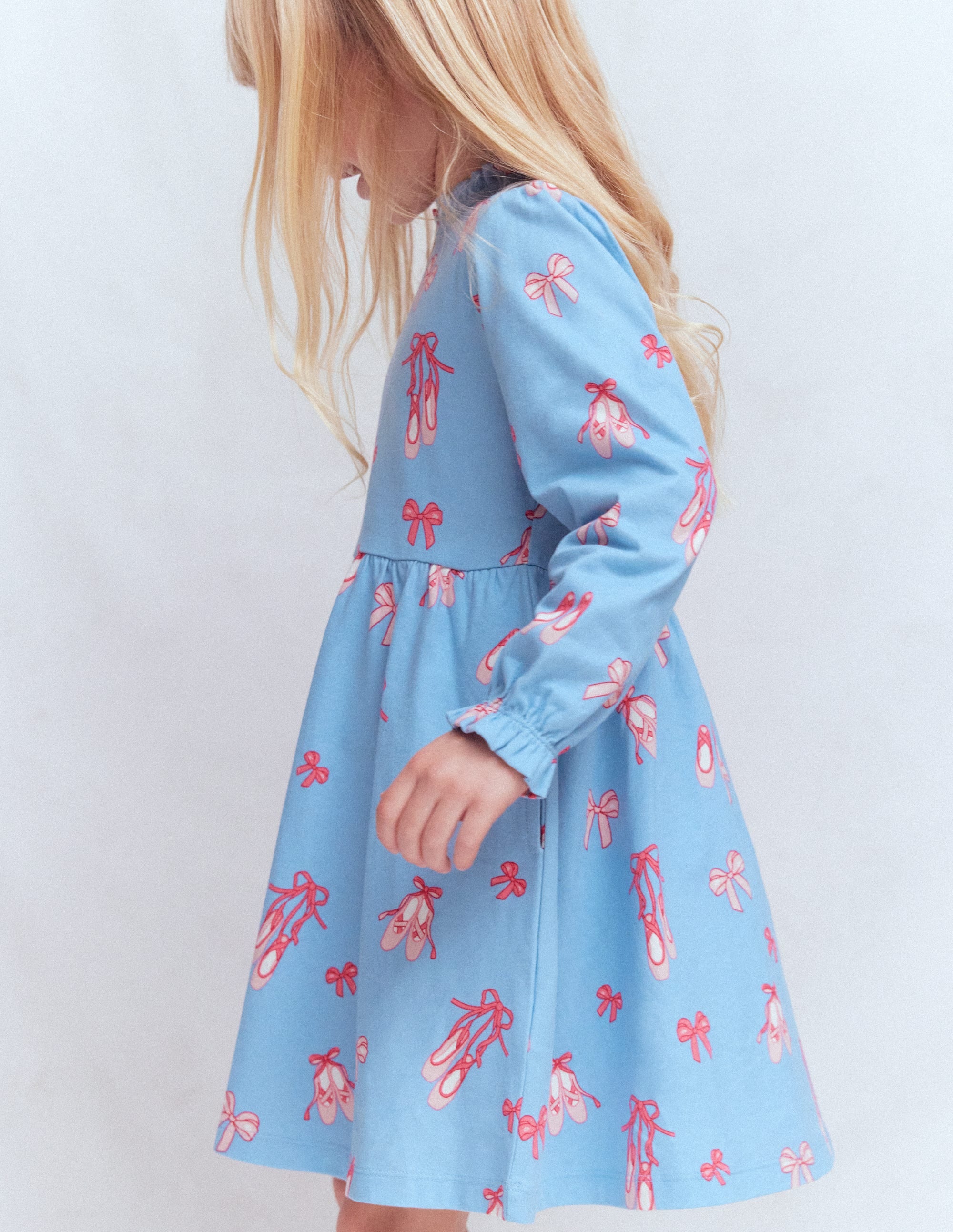 Jerseykleid mit Blousonärmeln-Hellblau Ballettschuhe - Image 4