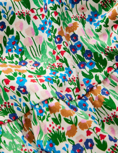 Jerseykleid mit Blousonärmeln-Eisvogelblau Frühlingsblumenbeet-3