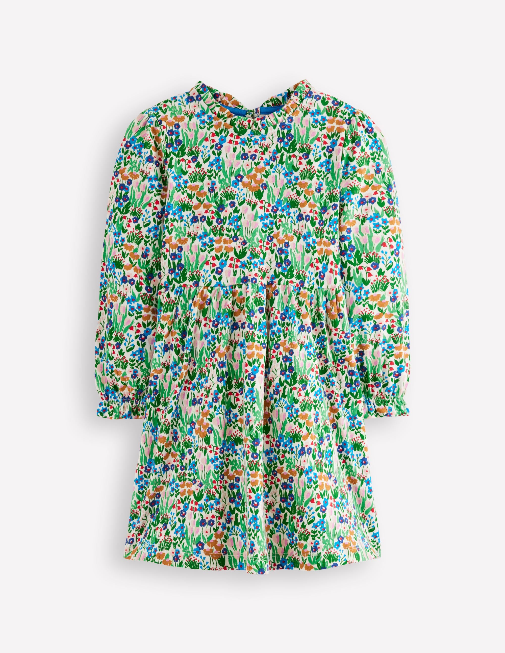 Jerseykleid mit Blousonärmeln-Eisvogelblau Frühlingsblumenbeet - Image 1