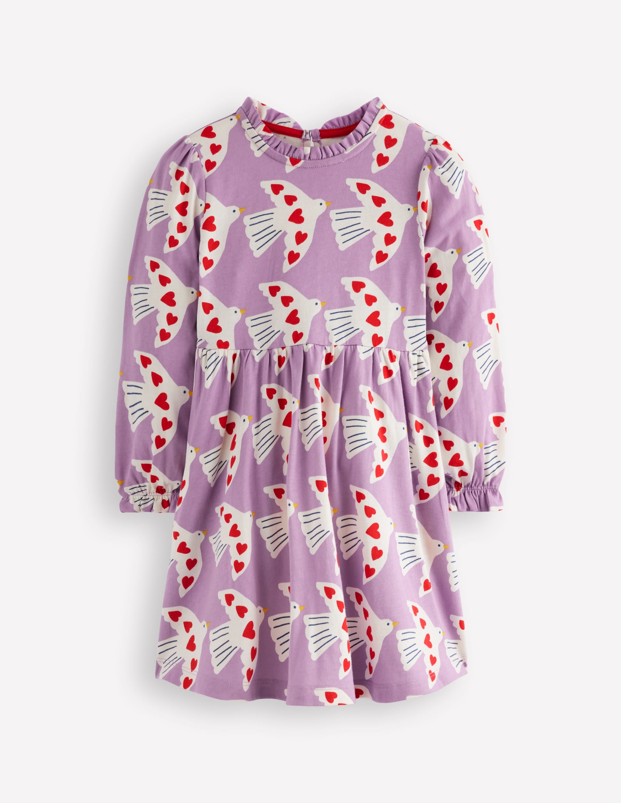 Blouson Sleeve Jersey Dress-Pale Pansy Love Birds - Image 1