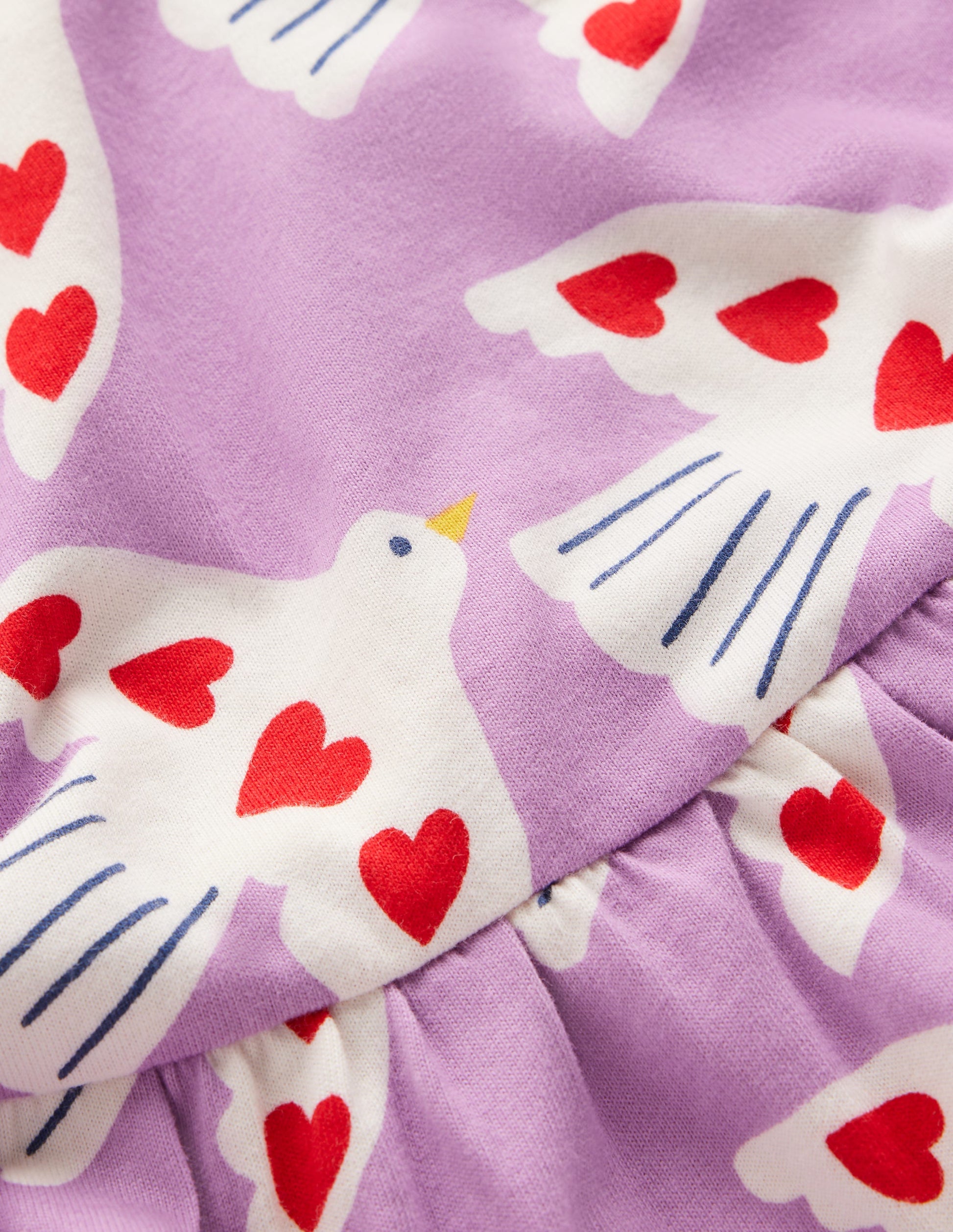 Jerseykleid mit Blousonärmeln-Blasses Stiefmütterchen Liebesvögel-6