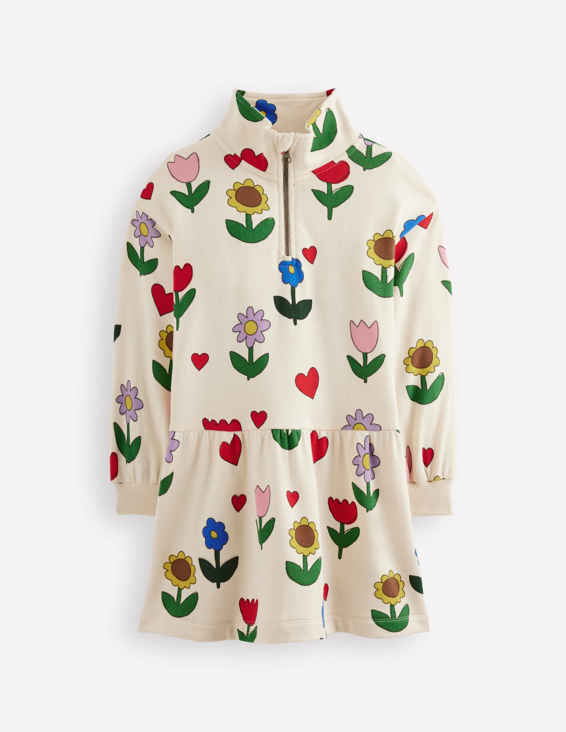 Sweatshirt-Kleid mit halbem Reißverschluss-Kaliko-Weiß Sonnenblumengarten-5