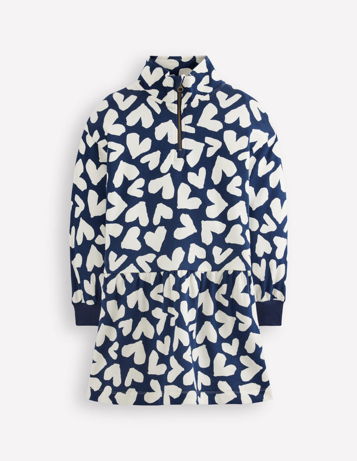 Sweatshirt-Kleid mit halbem Reißverschluss-Schuluniform-Marineblau Herz-Collage