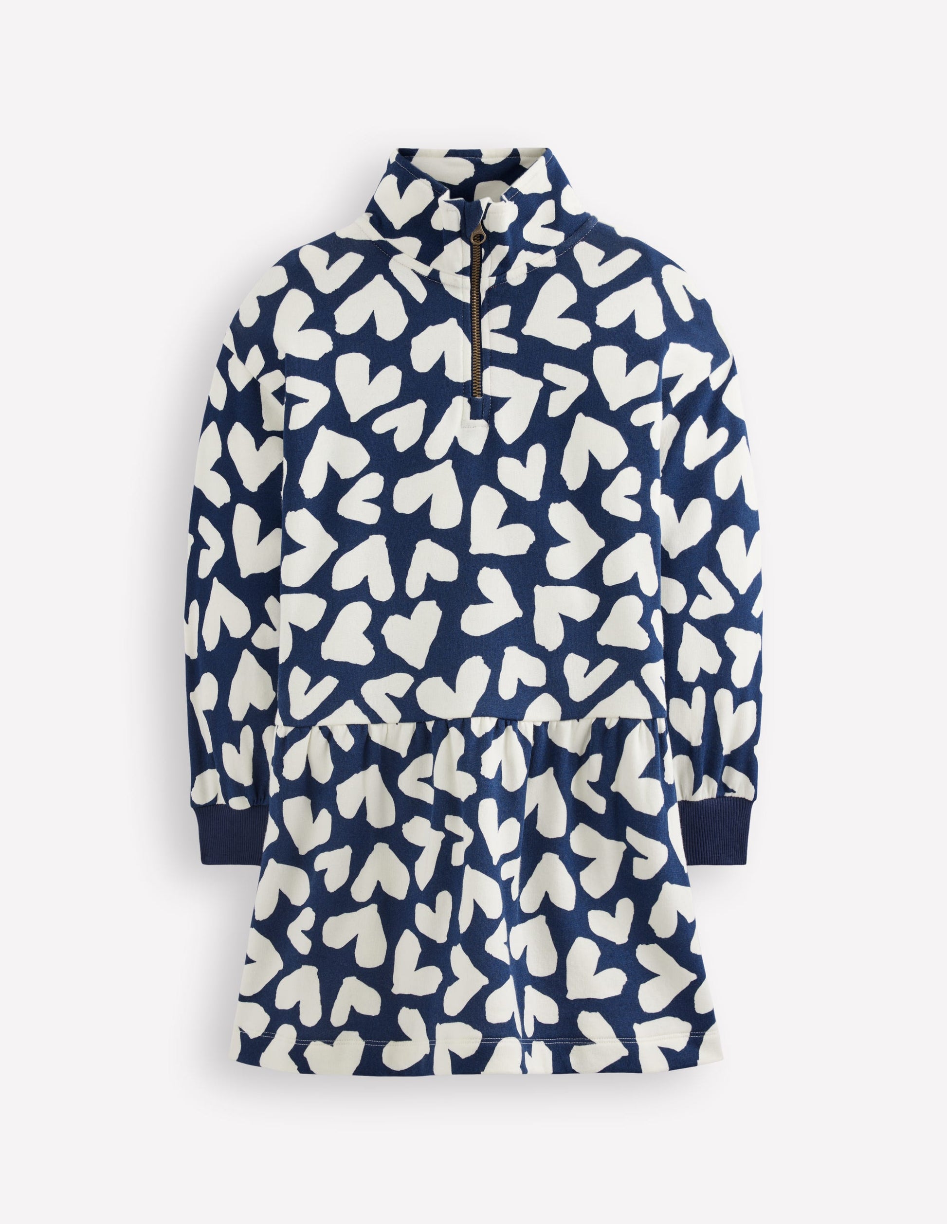 Sweatshirt-Kleid mit halbem Reißverschluss-Schuluniform-Marineblau Herz-Collage-1