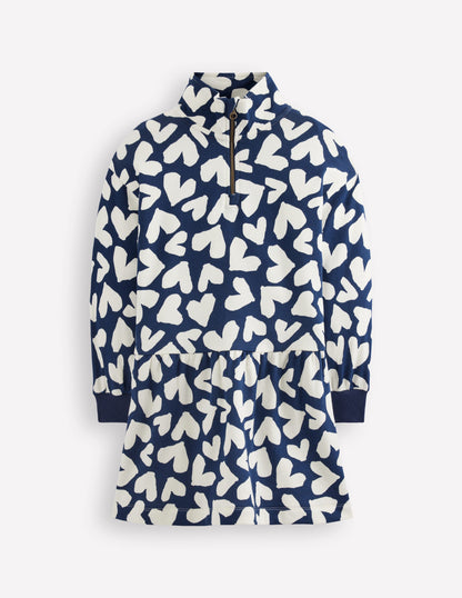 Sweatshirt-Kleid mit halbem Reißverschluss-Schuluniform-Marineblau Herz-Collage-1