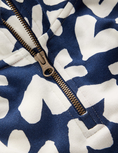 Sweatshirt-Kleid mit halbem Reißverschluss-Schuluniform-Marineblau Herz-Collage-3