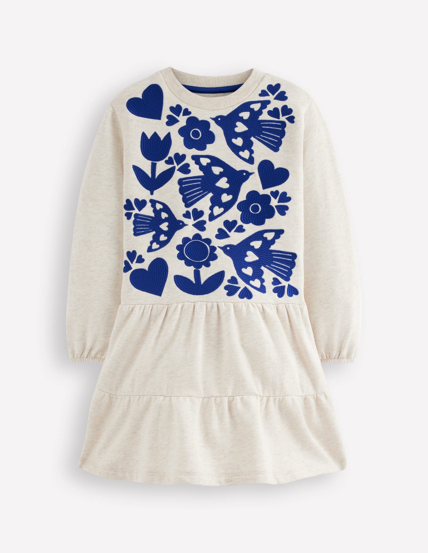 Sweatkleid mit tiefer Taille-Haferbeige Meliert Applikation