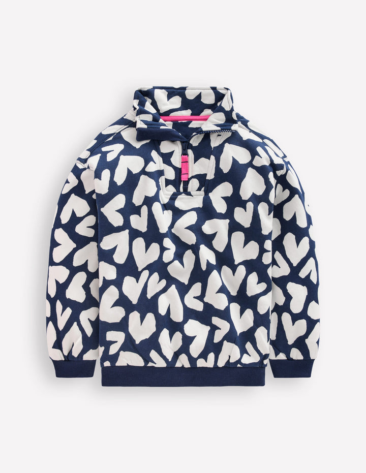 Sweatshirt mit Halbreißverschluss-Marineblau Herzen