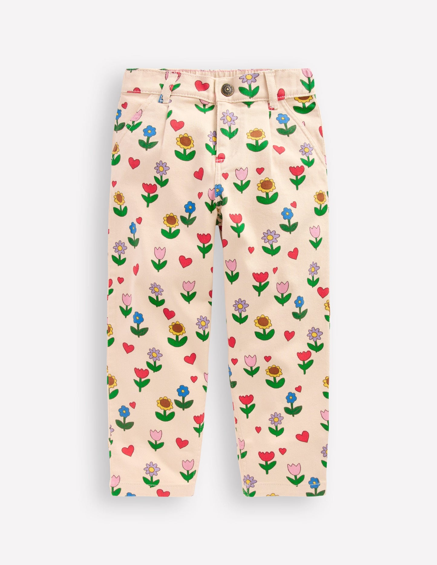 Jeans mit Faltendetail-Naturweiß Sonnenblumen Garten