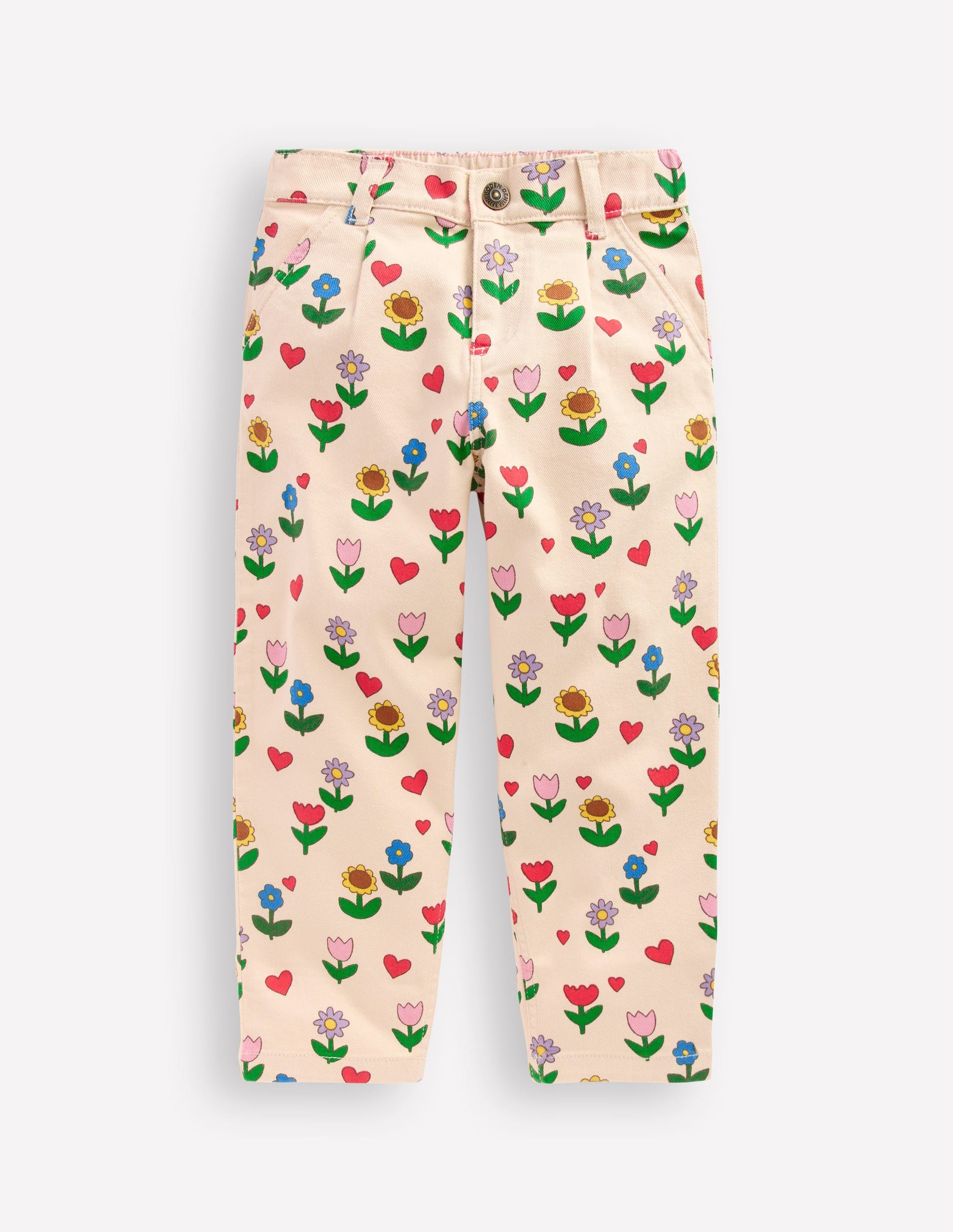 Jeans mit Faltendetail-Naturweiß Sonnenblumen Garten-5