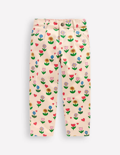 Jeans mit Faltendetail-Naturweiß Sonnenblumen Garten-5