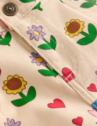 Jeans mit Faltendetail-Naturweiß Sonnenblumen Garten-7