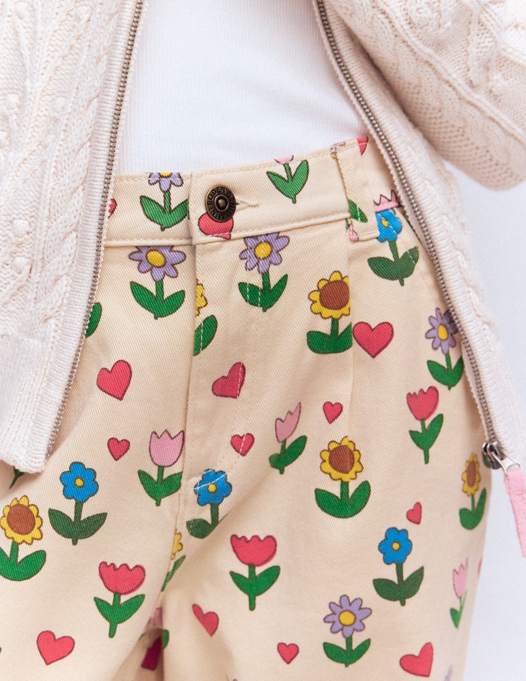 Jeans mit Faltendetail-Naturweiß Sonnenblumen Garten - Image 2