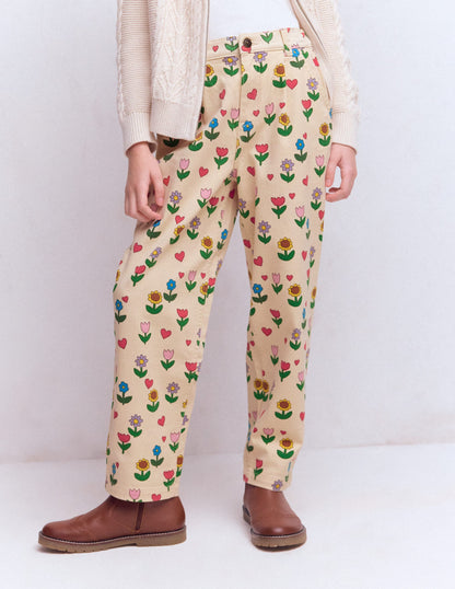 Jeans mit Faltendetail-Naturweiß Sonnenblumen Garten-4