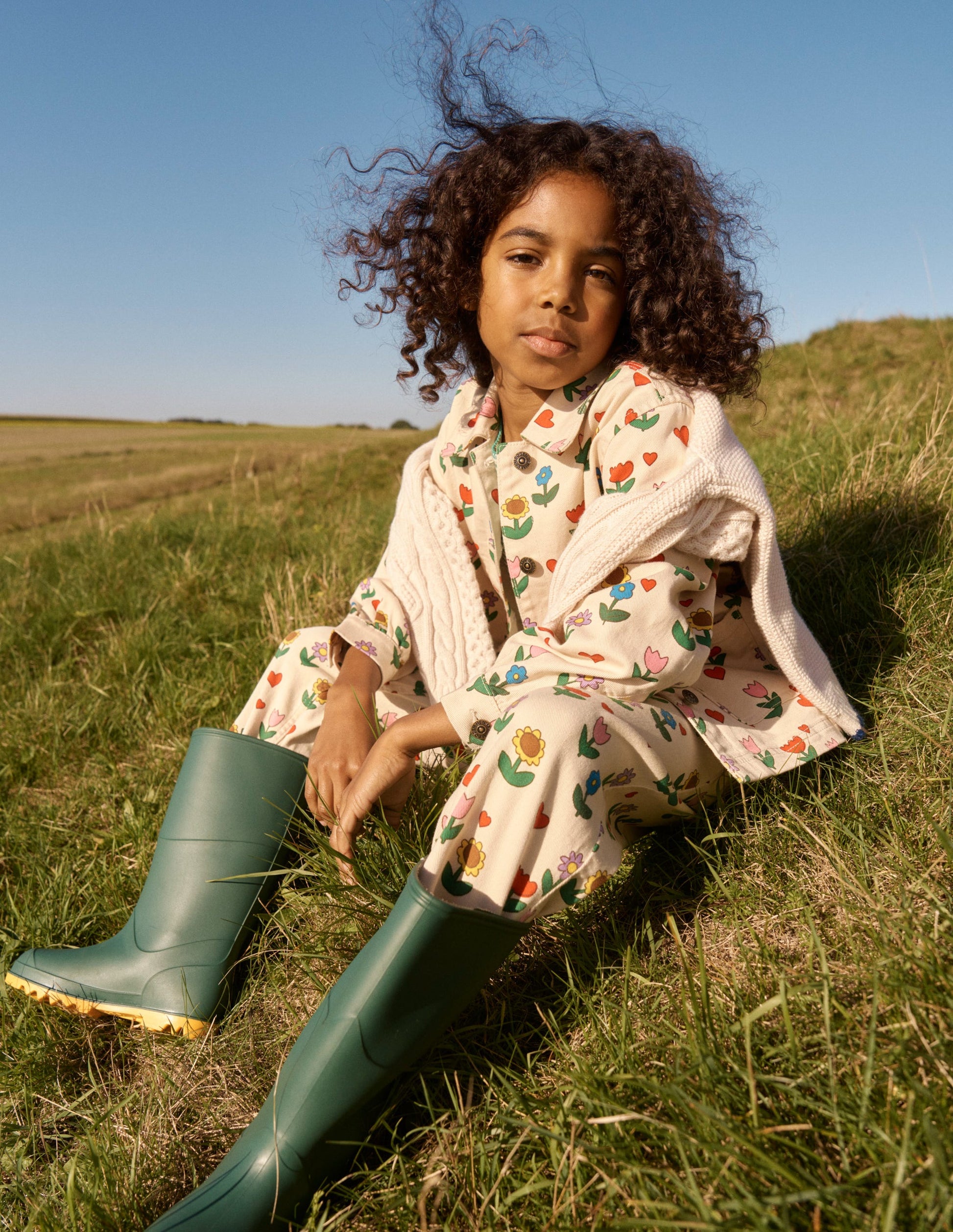 Jeans mit Faltendetail-Naturweiß Sonnenblumen Garten-1
