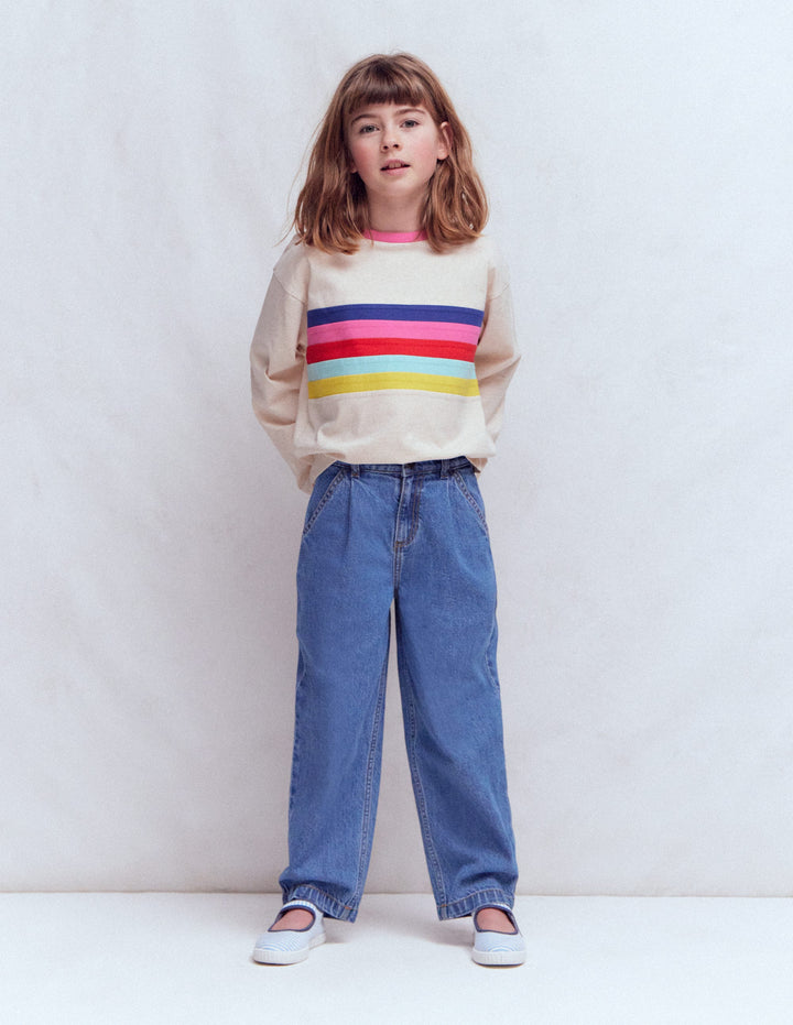 Jeans mit Faltendetail-Mittlere Mischung Denim