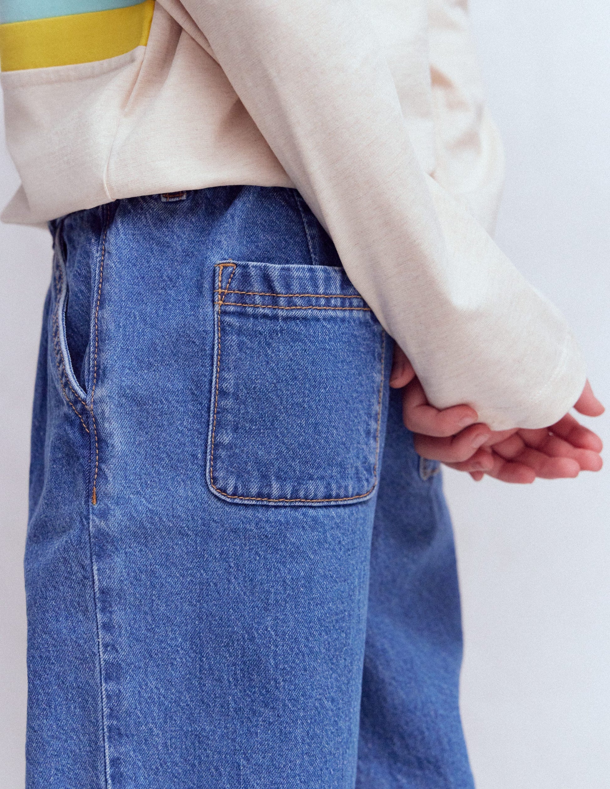 Jeans mit Faltendetail-Mittlere Mischung Denim-2