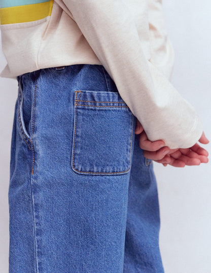 Jeans mit Faltendetail-Mittlere Mischung Denim-2