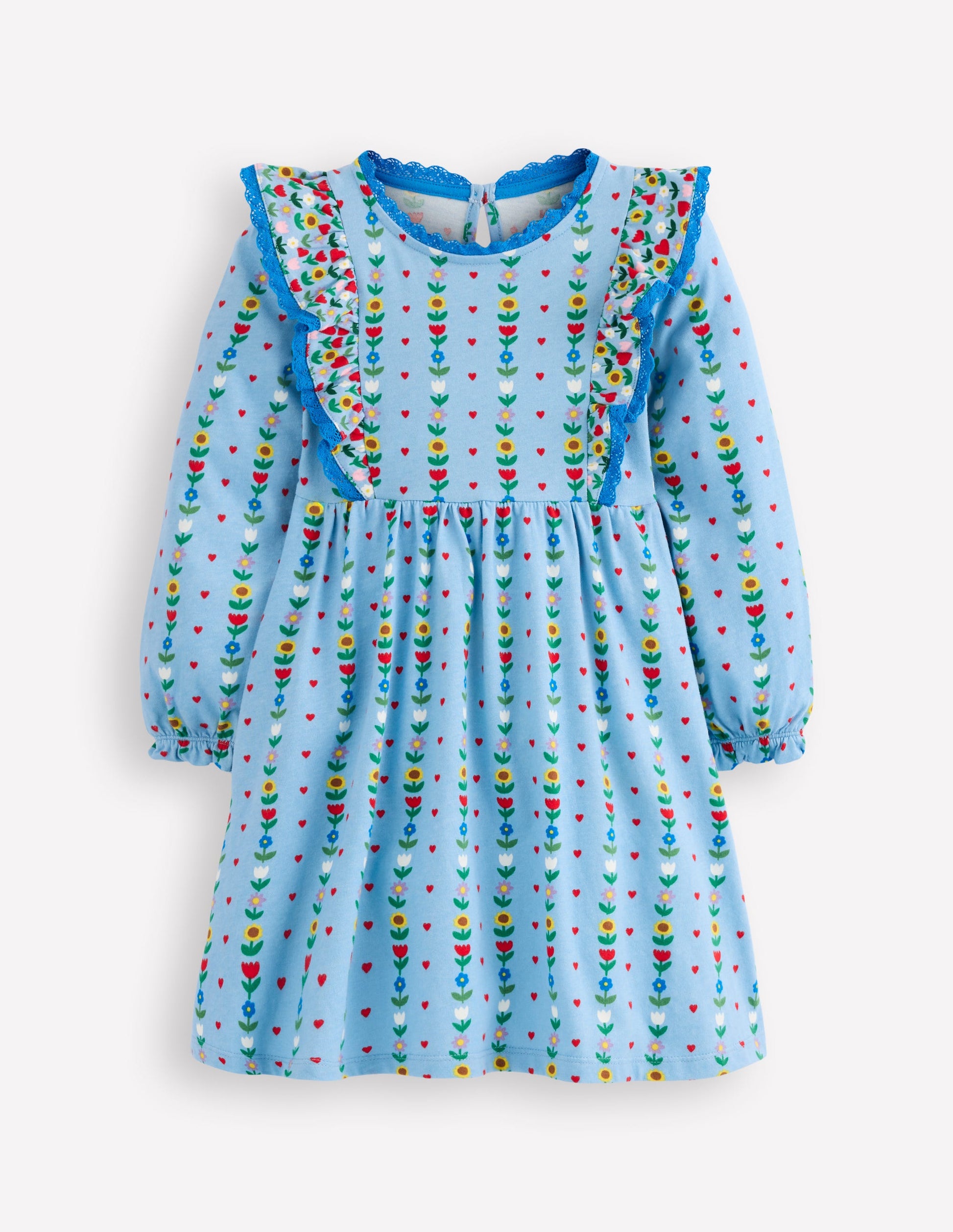 Robe à manches longues et volants-Motif Garden Stripe bleu glacier-1