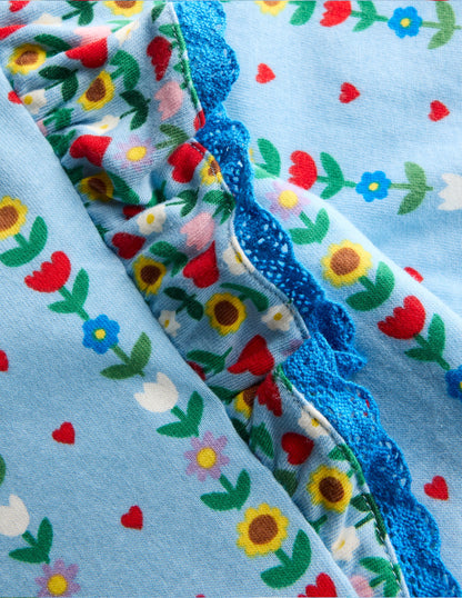 Robe à manches longues et volants-Motif Garden Stripe bleu glacier-3