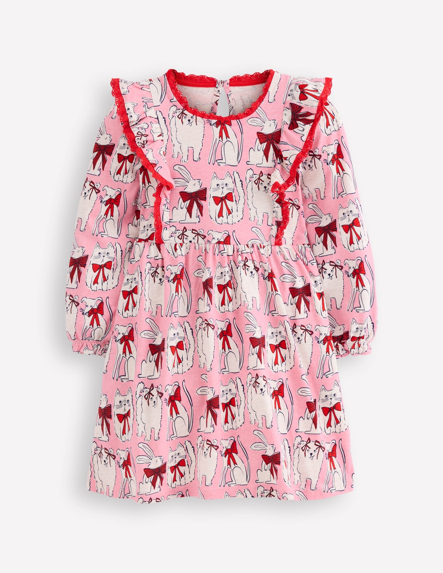 Robe à manches longues et volants-Motif animaux préférés rose chewing-gum