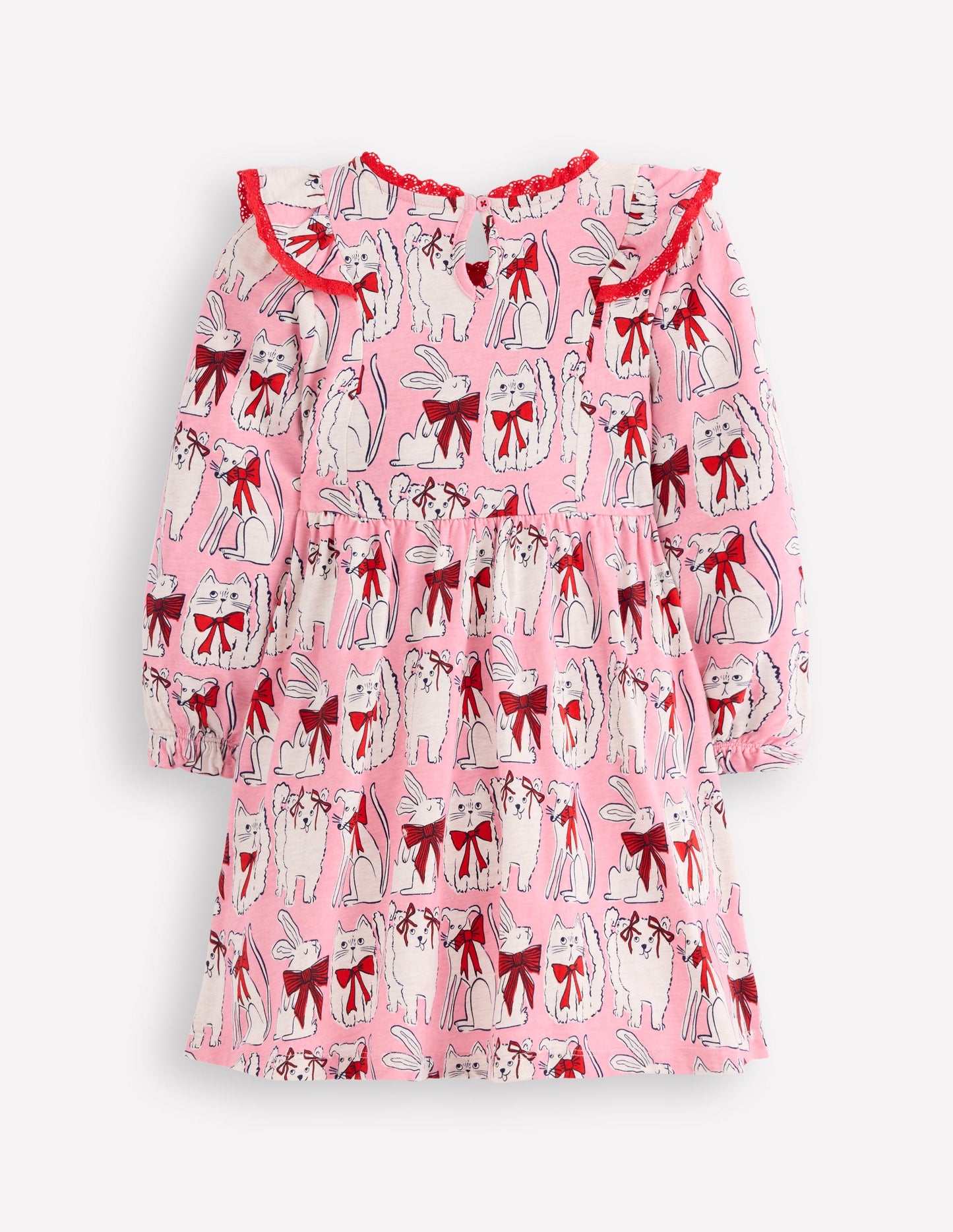 Robe à manches longues et volants-Motif animaux préférés rose chewing-gum