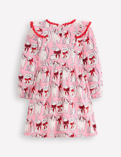Robe à manches longues et volants-Motif animaux préférés rose chewing-gum-3