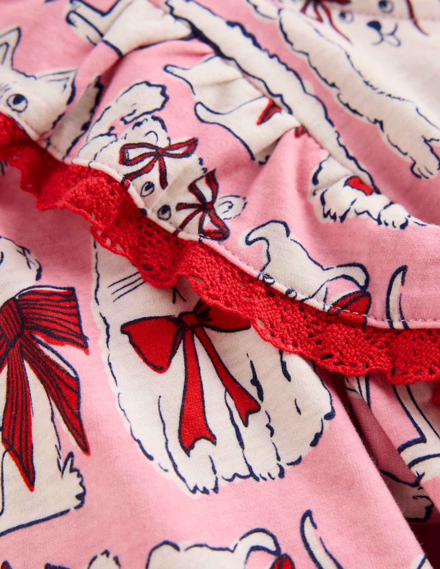 Robe à manches longues et volants-Motif animaux préférés rose chewing-gum