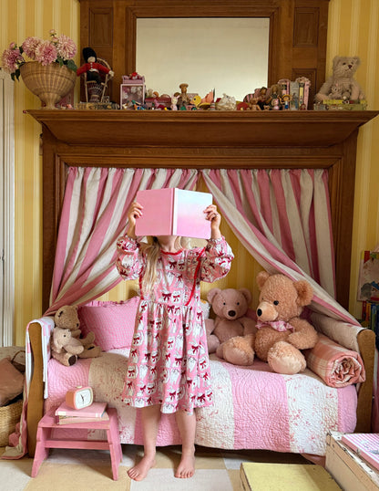 Robe à manches longues et volants-Motif animaux préférés rose chewing-gum-1