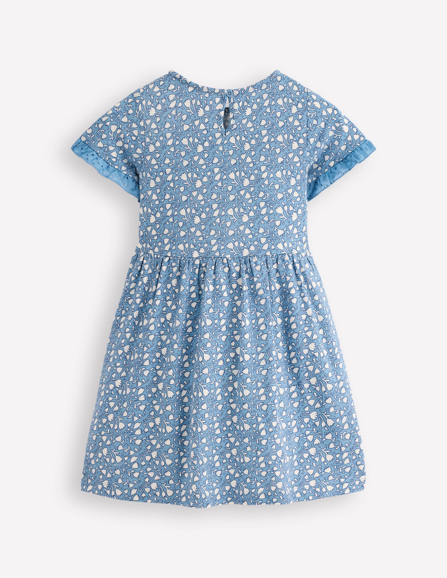 Robe en jersey à poche et broderie anglaise-Petites tulipes bleu glacier