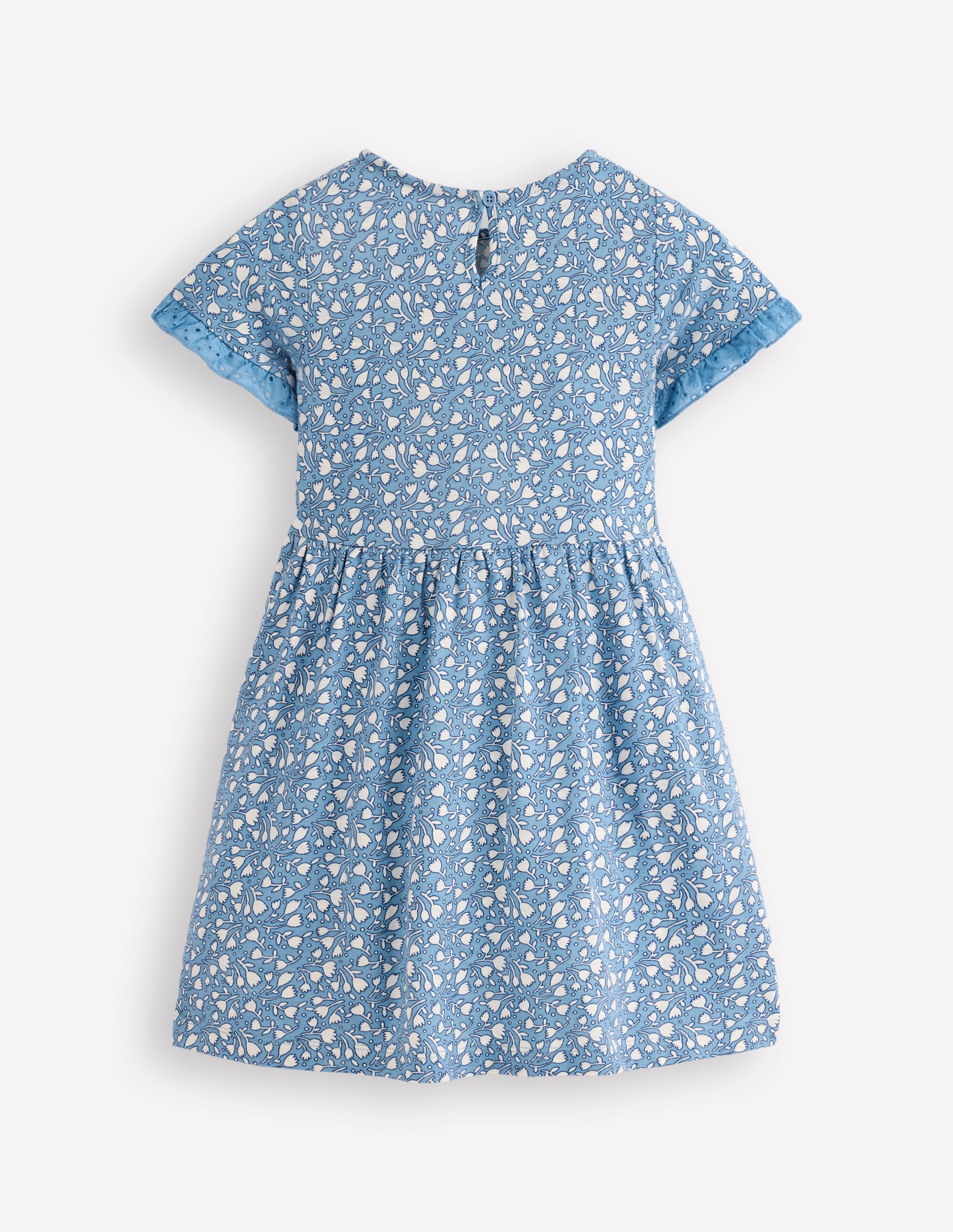 Jerseykleid mit Tasche aus Lochstickerei-Gletscherblau Kleine Tulpen - Image 2
