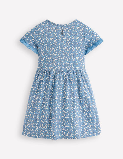 Robe en jersey à poche et broderie anglaise-Petites tulipes bleu glacier-2