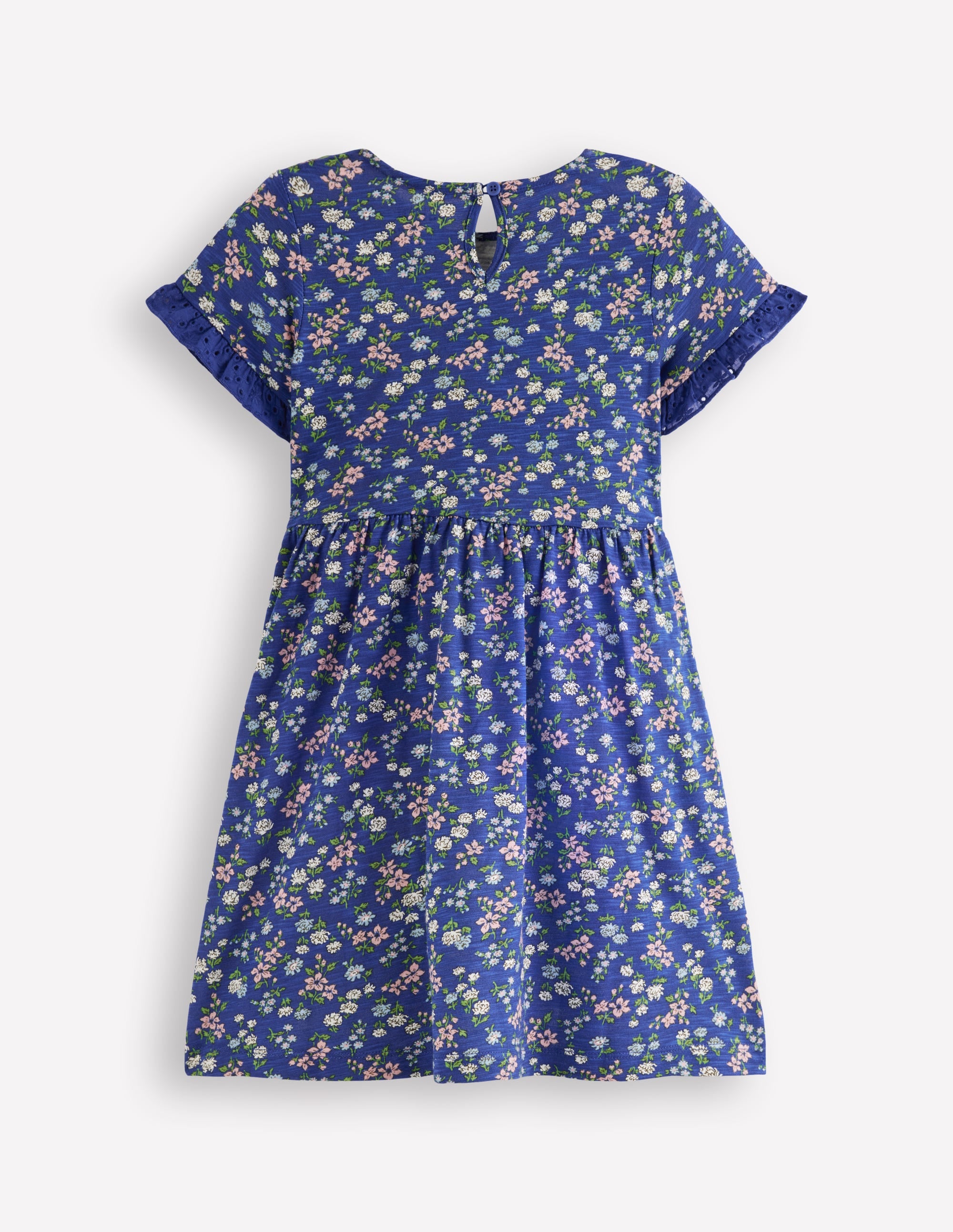 Jerseykleid mit Tasche aus Lochstickerei-Saphirblau Wiese Blumenmuster - Image 2