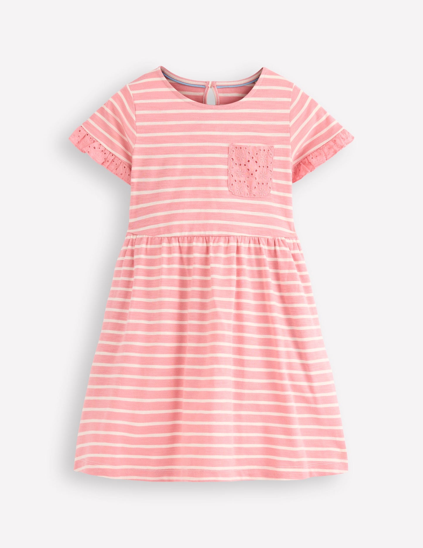 Robe en jersey à poche et broderie anglaise-Rayé rose amande