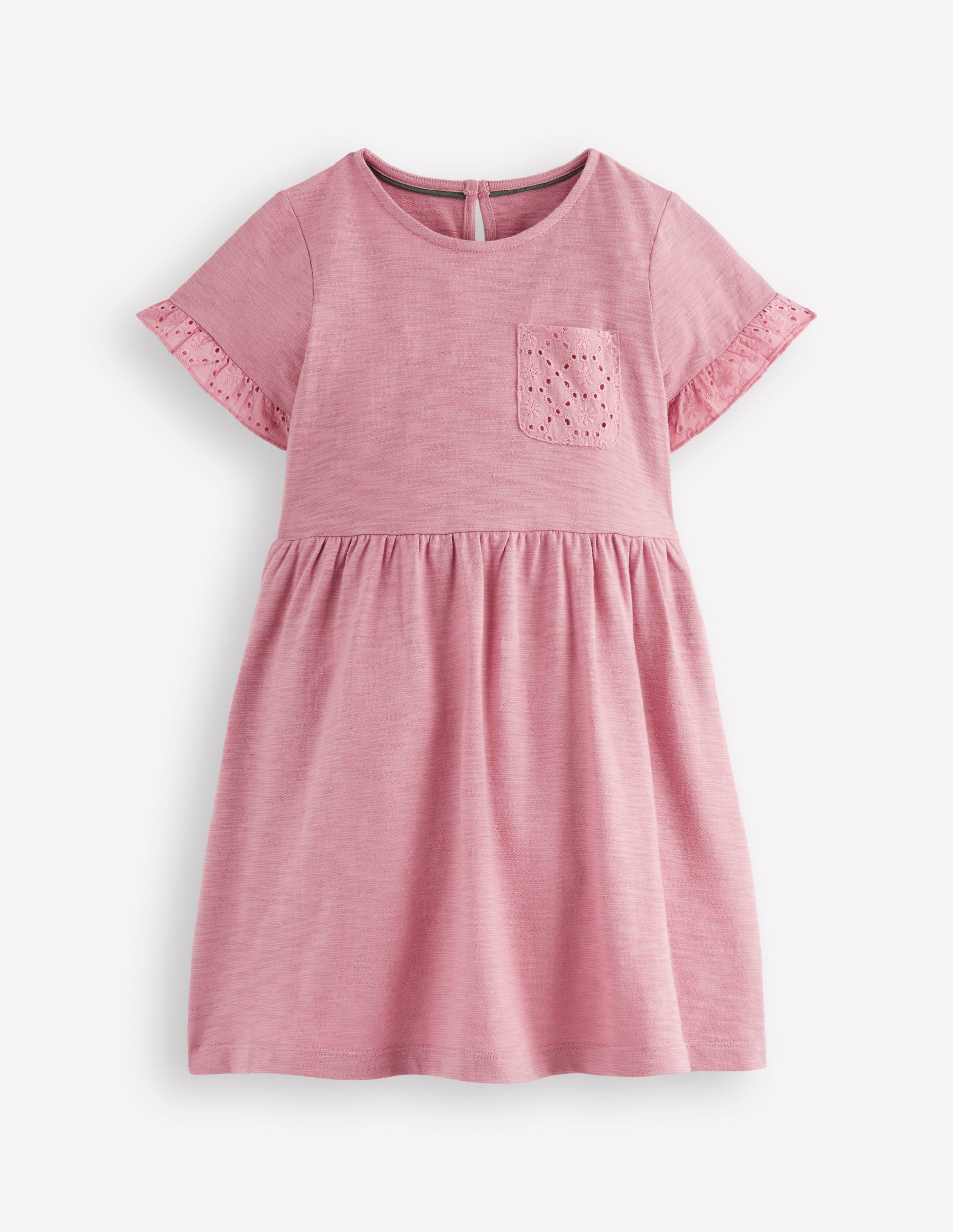 Jerseykleid mit Tasche aus Lochstickerei-Rosa Schleier-1