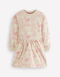 Sweatkleid mit überschnittener Schulter-Haferbeige Meliert Lieblingstiere