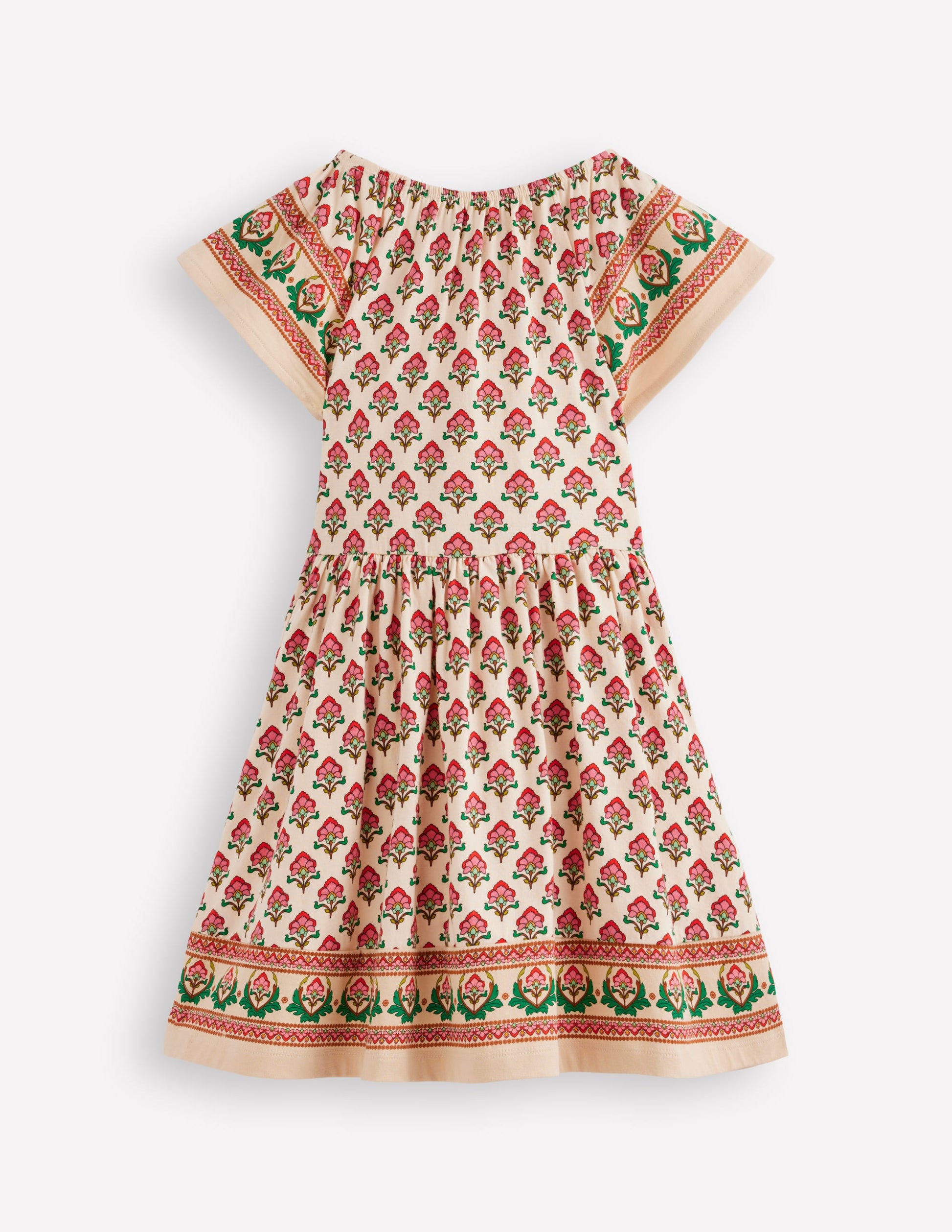 Flutter Sleeve Twirly Dress-Multi Woodblock Floral-3