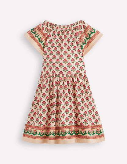 Flutter Sleeve Twirly Dress-Multi Woodblock Floral-3