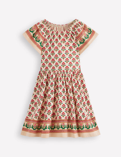 Flutter Sleeve Twirly Dress-Multi Woodblock Floral-2