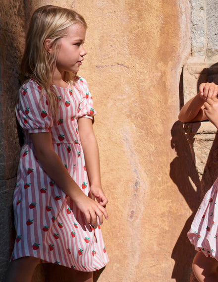 Ballerina-Jerseykleid-Mandelrosa Erdbeere Streifen