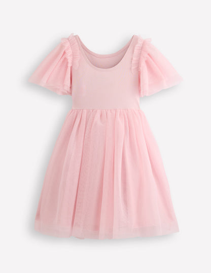 Kurzärmliges Tüllkleid mit Logo-Französisches Rosa Ballerinas-3