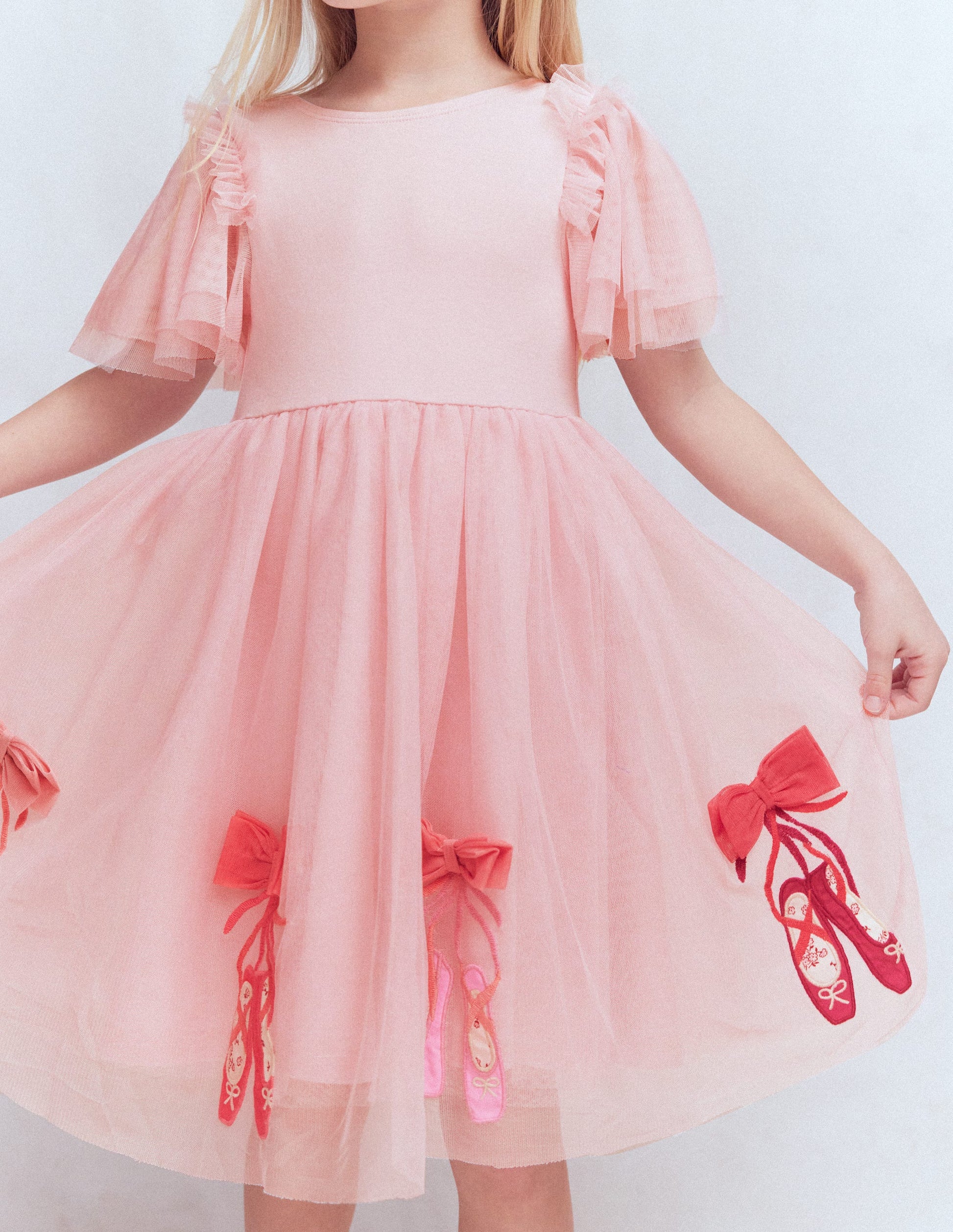 Kurzärmliges Tüllkleid mit Logo-Französisches Rosa Ballerinas-1