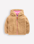 Lockere Teddyfelljacke mit Reißverschluss-Love-Applikation Teddyfell