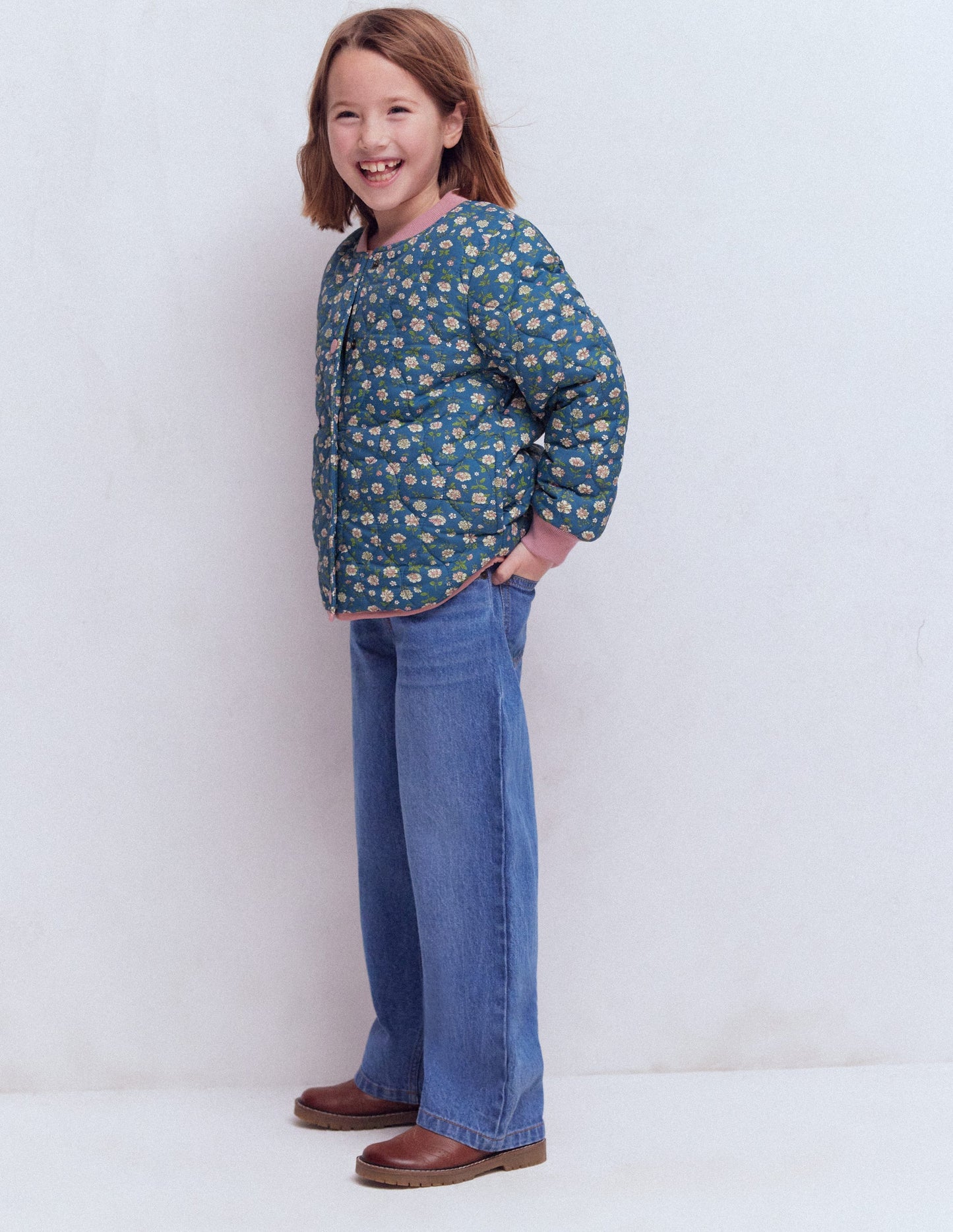 Veste bomber fun-Motif floral bleu borg