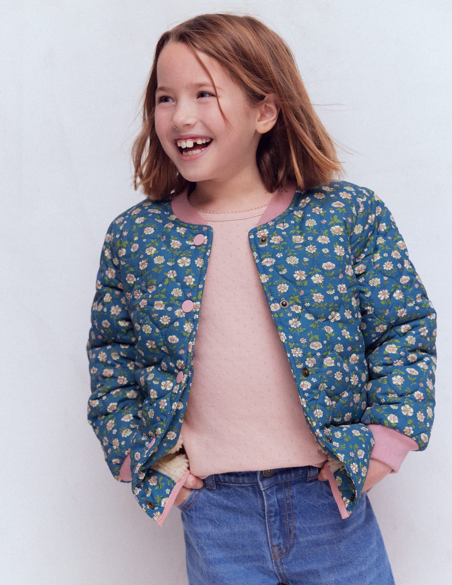 Veste bomber fun-Motif floral bleu borg