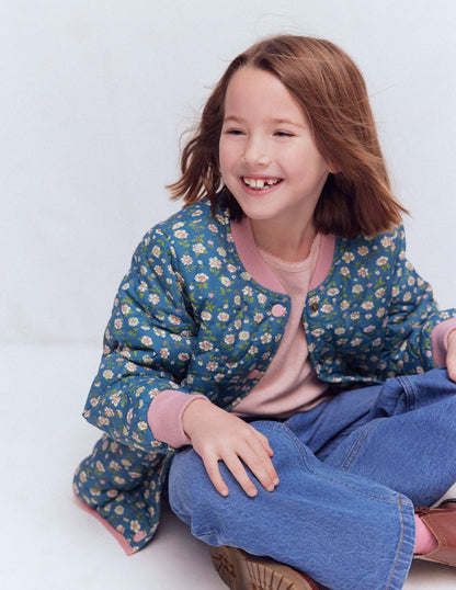 Veste bomber fun-Motif floral bleu borg-4